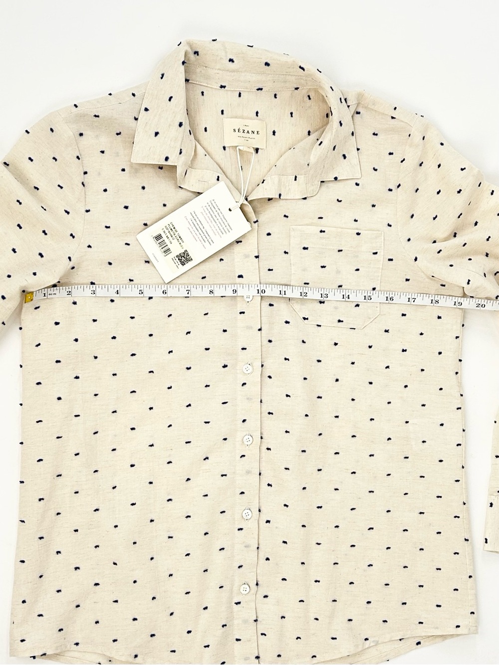 Sézane Tomboy Shirt Ecru Navy Plumetis Cotton Linen NWT 36/US 4 - Picture 8 of 11